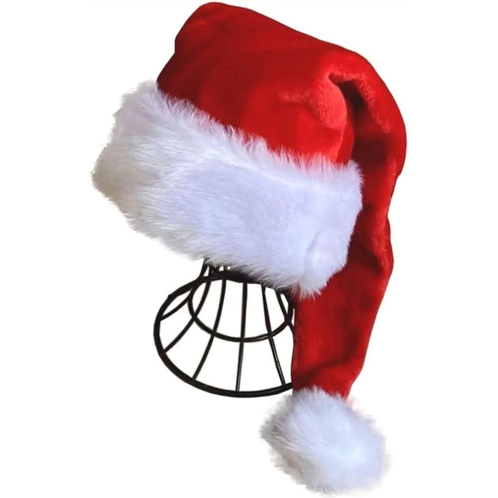 OLLULL Deluxe Adults Santa Hat for Colorful Christmas Red Long Tail Warm s4